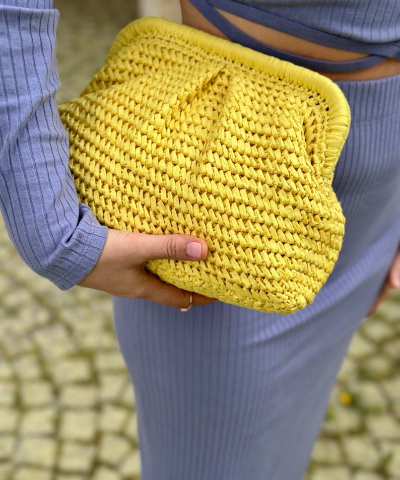Yellow Raffia Clutch Bag Summer Raffia Pouch Clutch Straw Etsy
