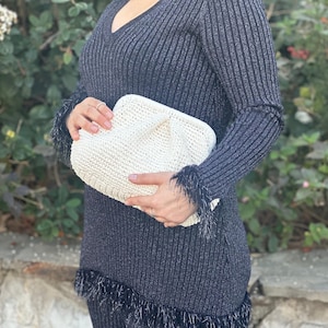 Ivory Raffia Clutch Bag For Women | Handmade Straw Purse With Zipper | Woven Boho Clutch For Summer Weddings Beach Parties Or Vacations