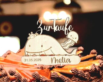 Taufe Topper | Wassertiere | Personalisiere Geschenke | Taufe Tischdeko | Wunschname | zur Taufe Cake Topper | Taufe Deko | Dekoration Holz
