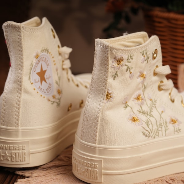 Embroidered converse/Bridal Converse/red rose embroidery/wedding Gifts/Custom Converse Chuck Taylor 1970s/white flower embroidery