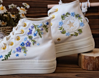 Embroidered converse/Bridal Converse wedding Gifts/Custom Converse Chuck Taylor 1970s Thick bottom gold buckle embroidery