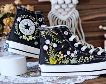 Embroidered converse/Bridal Converse/red rose embroidery/wedding Gifts/Custom Converse Chuck Taylor 1970s/white flower embroidery