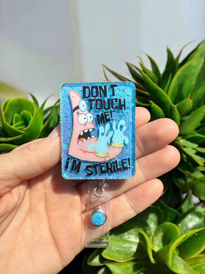 Funny Badge Reel, Don’t touch me I’m sterile, IDHolder, Custom Badge Reel, Medical worker, Glitter Badge Reel, ID Clip, ER, Retractable reel Bild 1