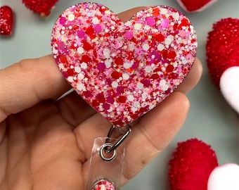 Red & Pink Heart Glitter Badge Reel, Valentine's Day, Holiday, RN, Nurse, CNA, Tech, Doctor, Student, Nurse Accessories, Gift For Nurse, MA