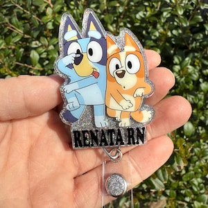 Custom badge reel, nurse, teacher, gift for her, cartoon badge reel, blue dog, kids cartoons, friendship, badge reels, pediatric, dental