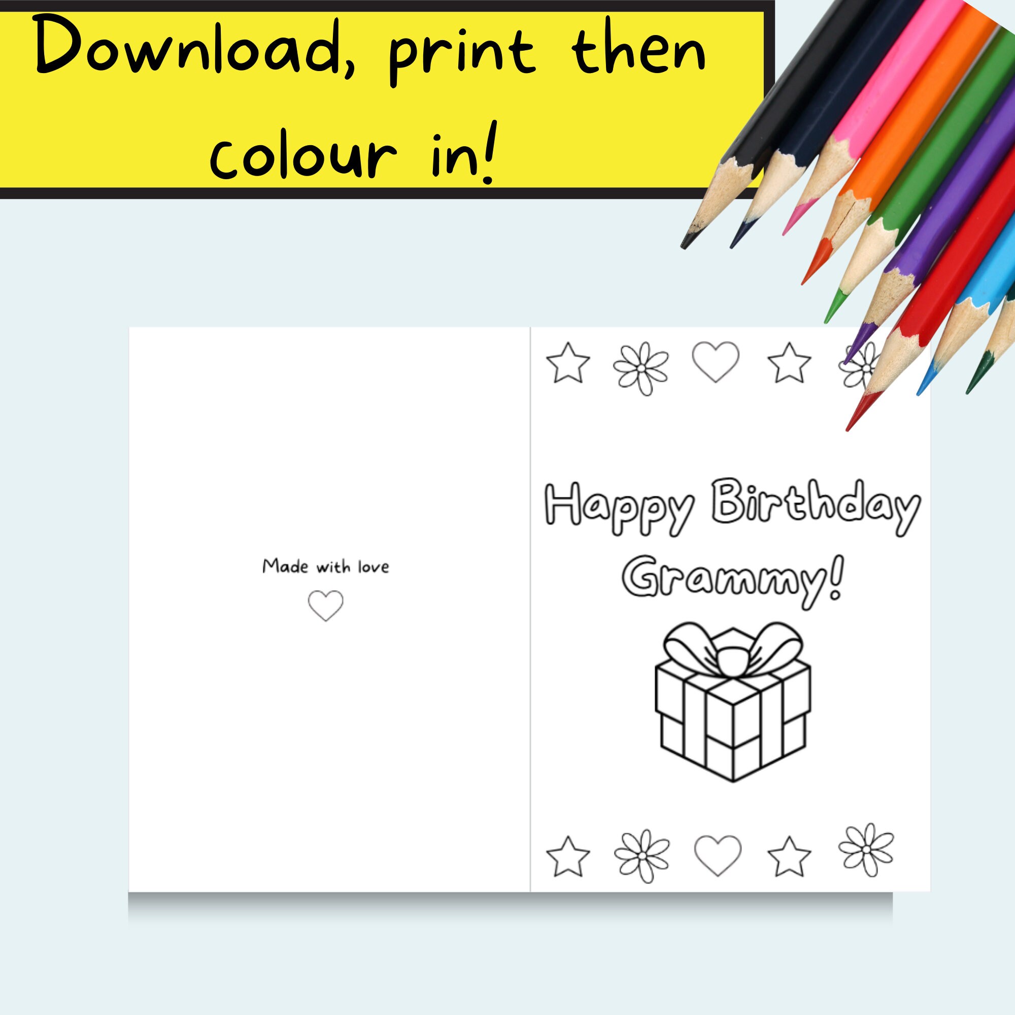 Grammy Birthday Coloring Card Printable DIY Homemade Card - Etsy