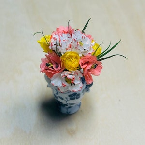 Miniature Flower bouquet Dollhouse pink and yellow 1:12 scale