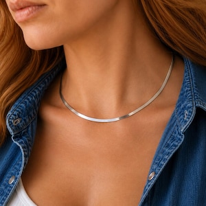 Flat snake chain 925 silver herringbone necklace 3 mm