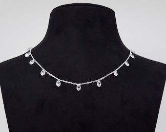 Halskette Kristalltropfen 925 Silber filigran Zirkonia edel festlich Collier