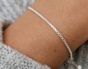 Armband Bismarck flach 925 Silber Gliederkette gewebt zart 2 mm