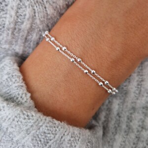 Satellitenarmband zweireihig mit Kugeln 925 Silber filigran zart Layering