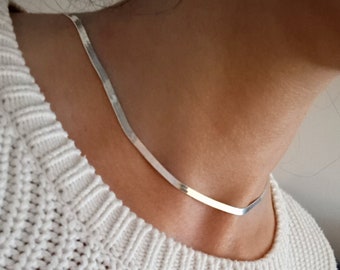 Snake chain flat 925 silver herringbone necklace 3 mm