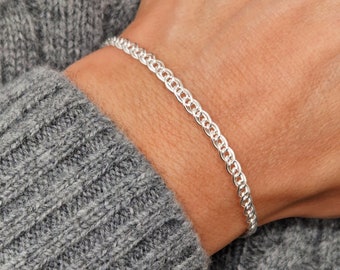 Armband breit geflochten 925 Silber Fantasie Gliederkette 3 mm