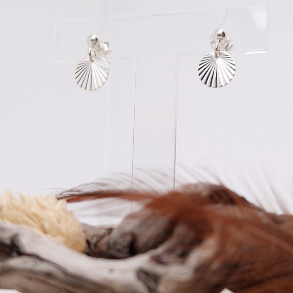 Ohrstecker hängende Strahlen Plättchen rund 925 Silber flache strukturierte Plättchen Ohrringe