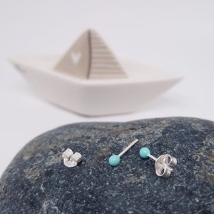 Stud earrings enamel pearl 925 silver turquoise round earrings 3.5 mm