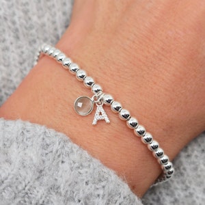 Buchstaben Armband personalisierbar 925 Silber Katzenauge Initialen Charms Naturstein Anhänger
