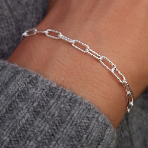 Armband Paperclip 925 Silber strukturiert große breite rechteckige Kettenglieder ca 4x9mm