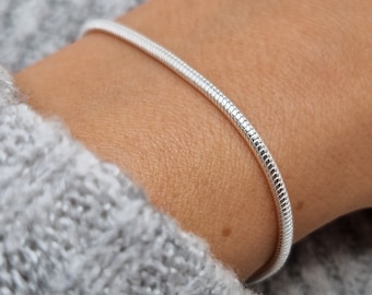 Snake bracelet round 925 silver wide solid