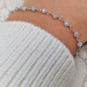 Bracelet aquamarine 925 silver filigree gemstone natural stone faceted