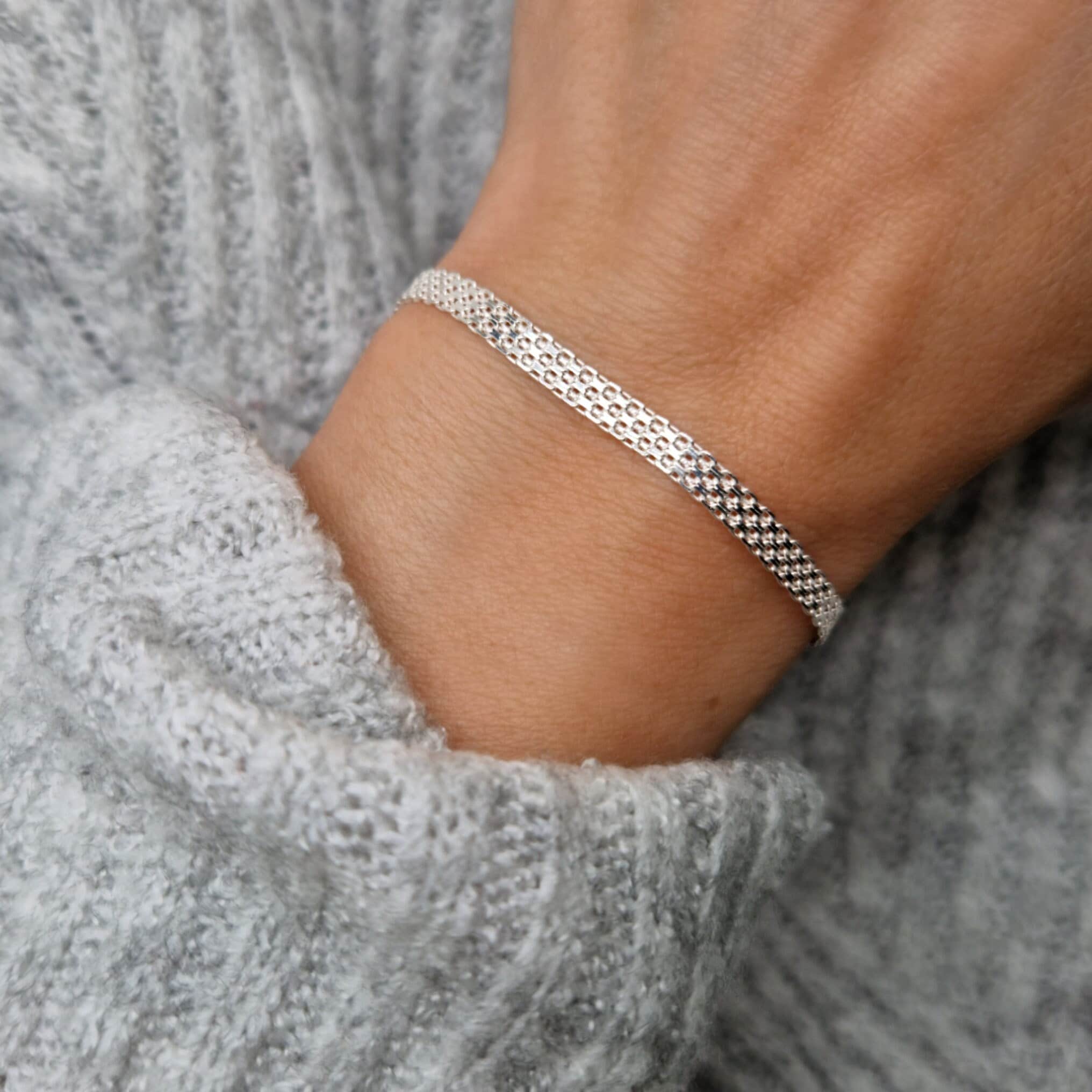 Bismarck bracelet wide 925 silver mesh 4 mm