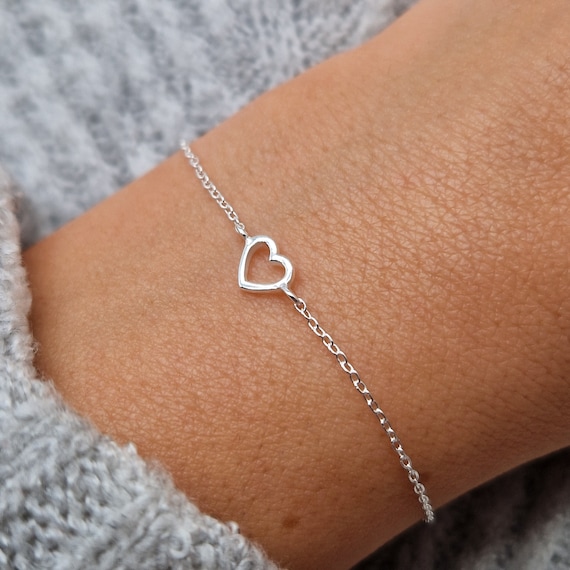 SILVER925 HEART MOTIF BRACELET/シルバー/ブレス Heart Link Bracelet,solid 925 Sterling Silver,10.5mm,secure