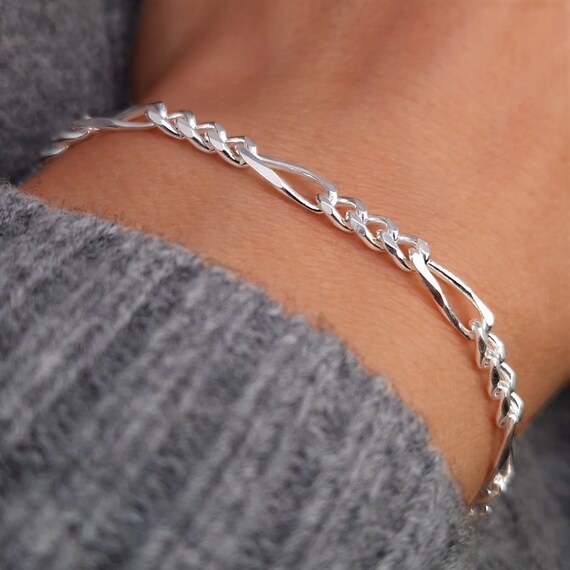 【全品送料無料】 Figaro Large Solid Bracelet Silver Silver 925 Wide Bracelet アクセサリー