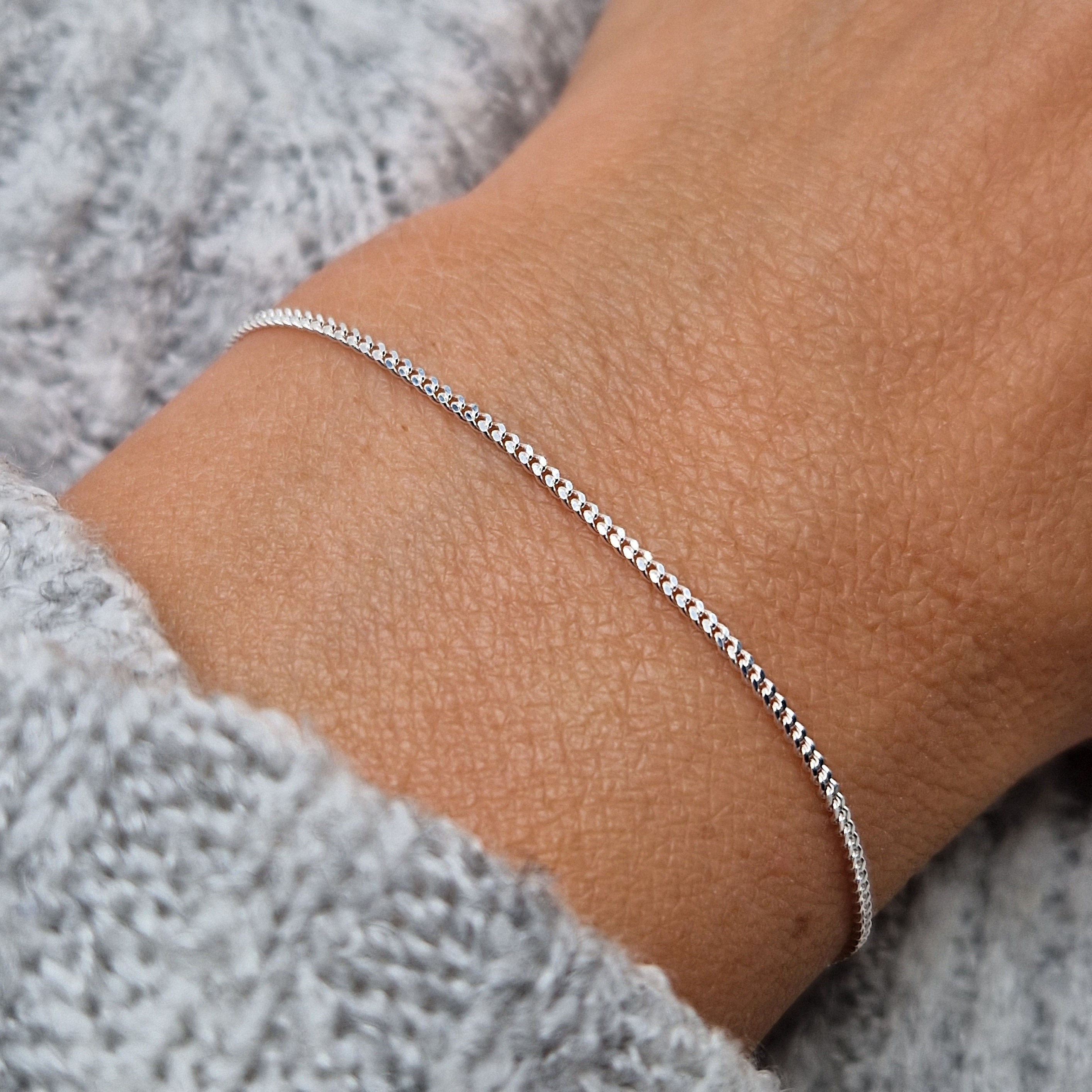 Bracelet Delicate Curb 925 Silver Layering Anchor Chain Bracelet Delicate Curb 925 Silver Layering Anchor Chain