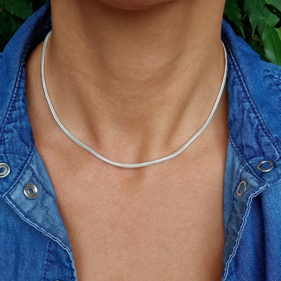 Collier Chaîne En Argent Massif 925 Style Art Nouveau - Motif Serpent