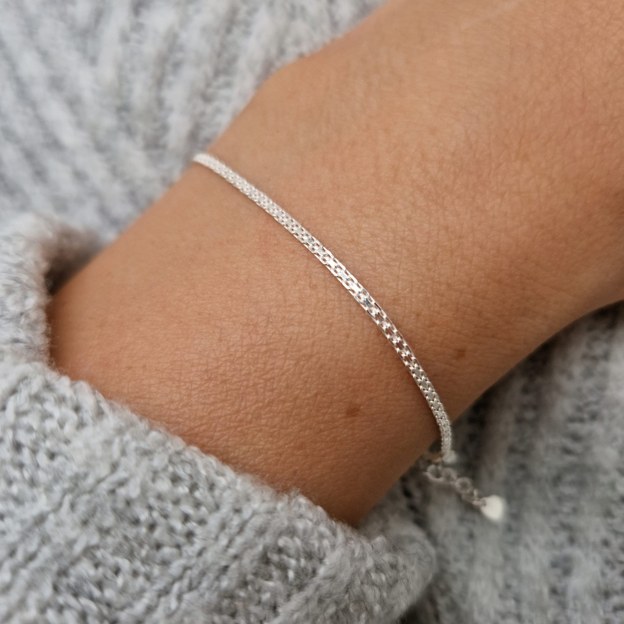 silver925 Bismarck chain bracelet 1点物 Bismarck Flat Bracelet, 925 Sterling Silver, Woven Link Chain