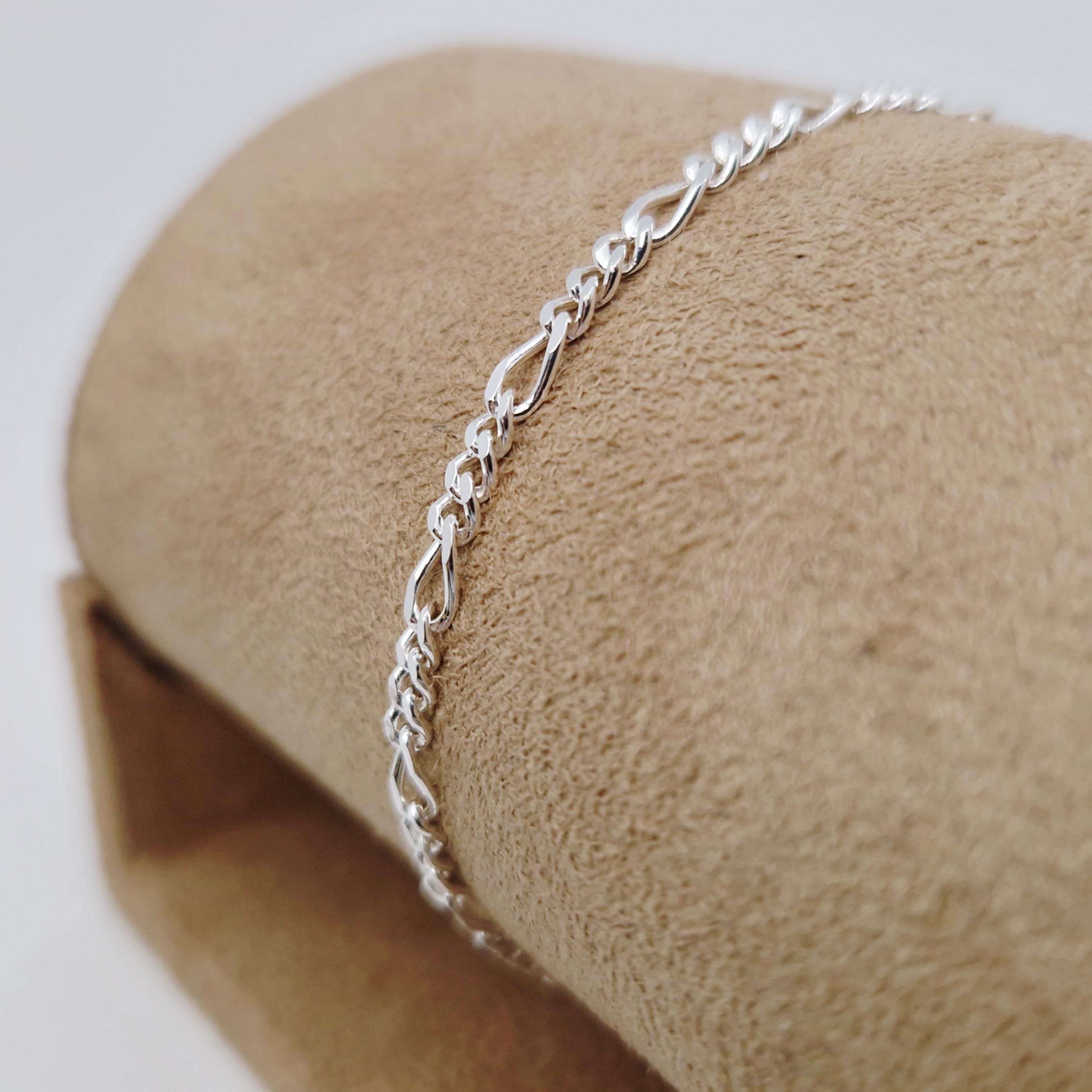 Bracciale A Maglia Figaro In Argento Sterling 925 Bianco Spessore 3,40 - Foto 10