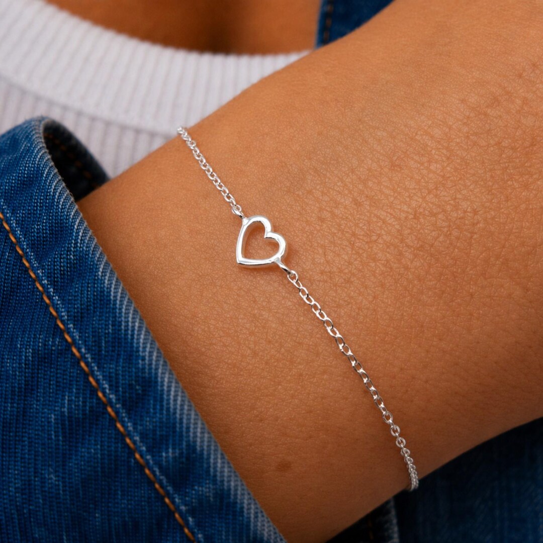 Hollow Heart Bracelet, 925 Sterling Silver, Filigree and Delicate