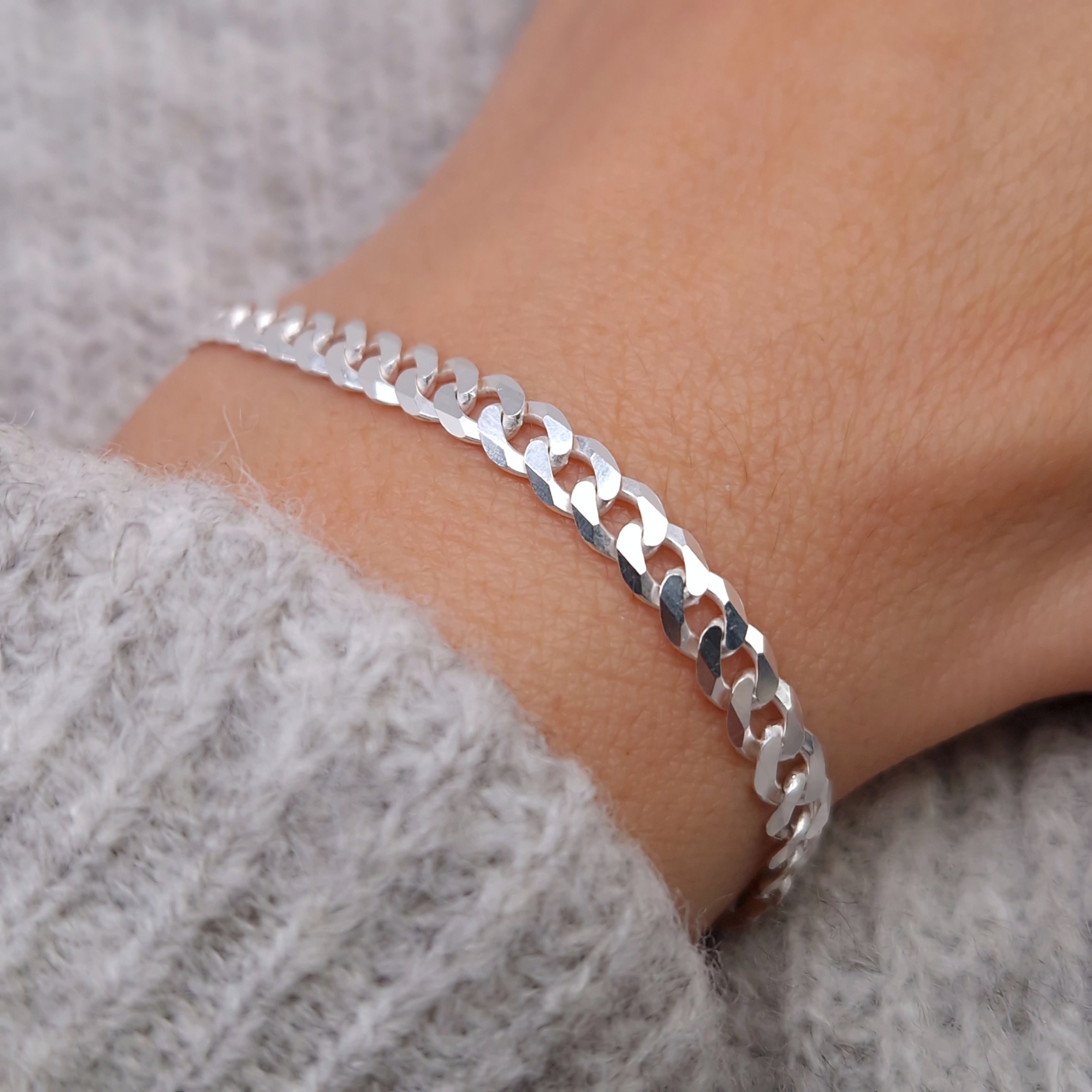 Bracelet Gourmette En Argent Massif 925 Art Déco Avec Perle - Ancien, Occasion, Style Chaîne