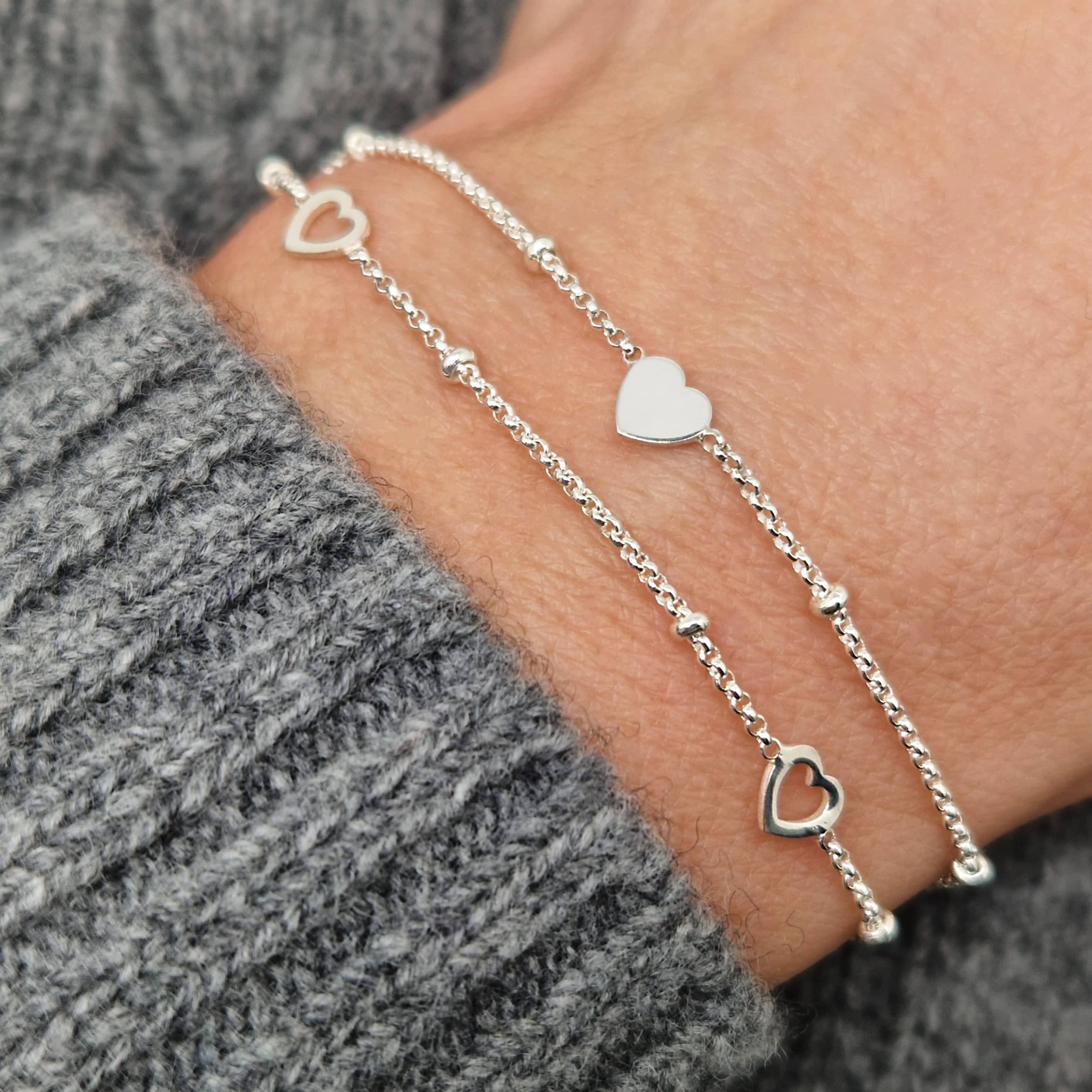 Bracelet Gourmette Ancien En Argent Massif 925/1000 - Chaine Simple Avec Pendentif Coeur