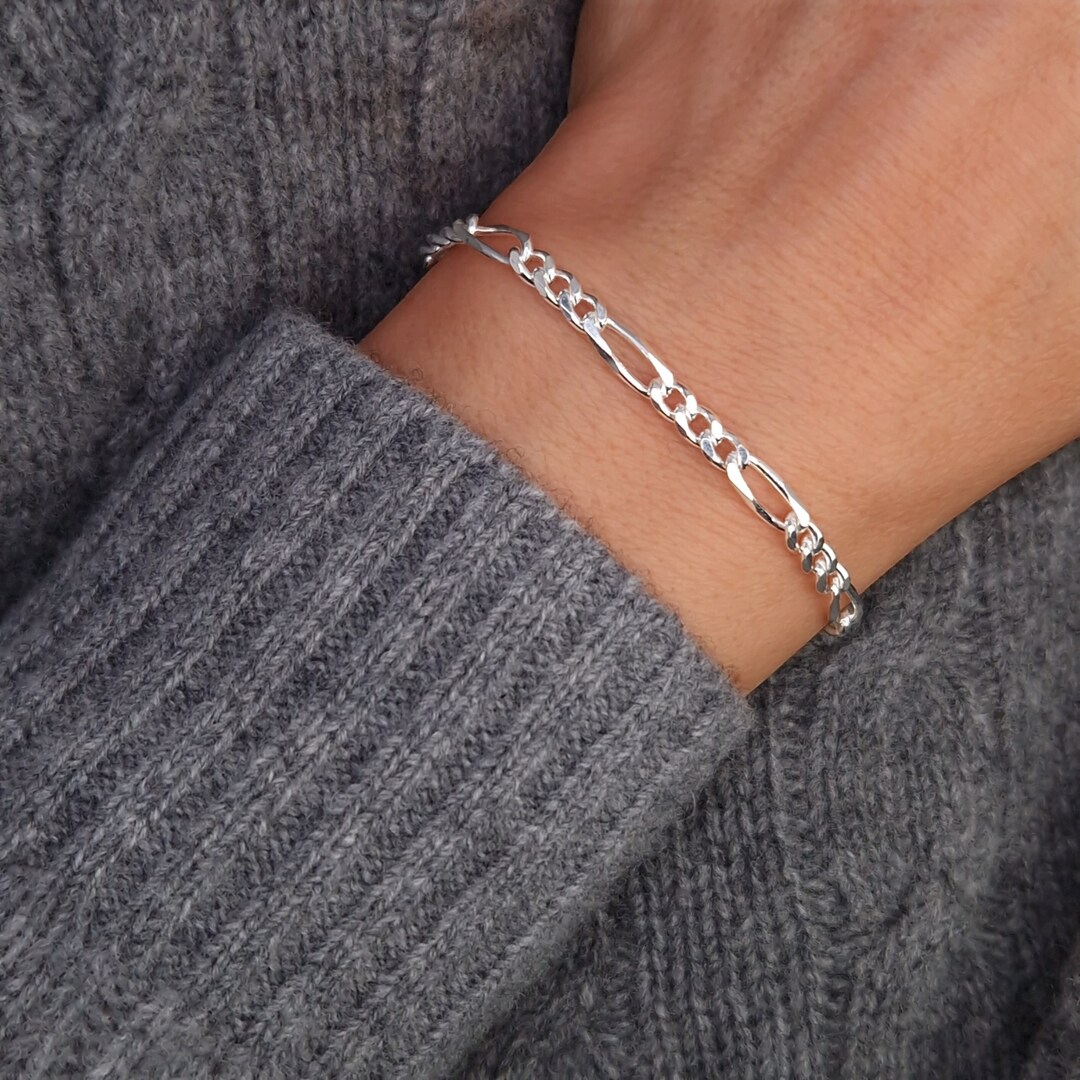 【5/19大特価】Figaro Wide Chain Bracelet Figaro Bracelet, Wide, 925 Silver, Solid Silver Bracelet, Large