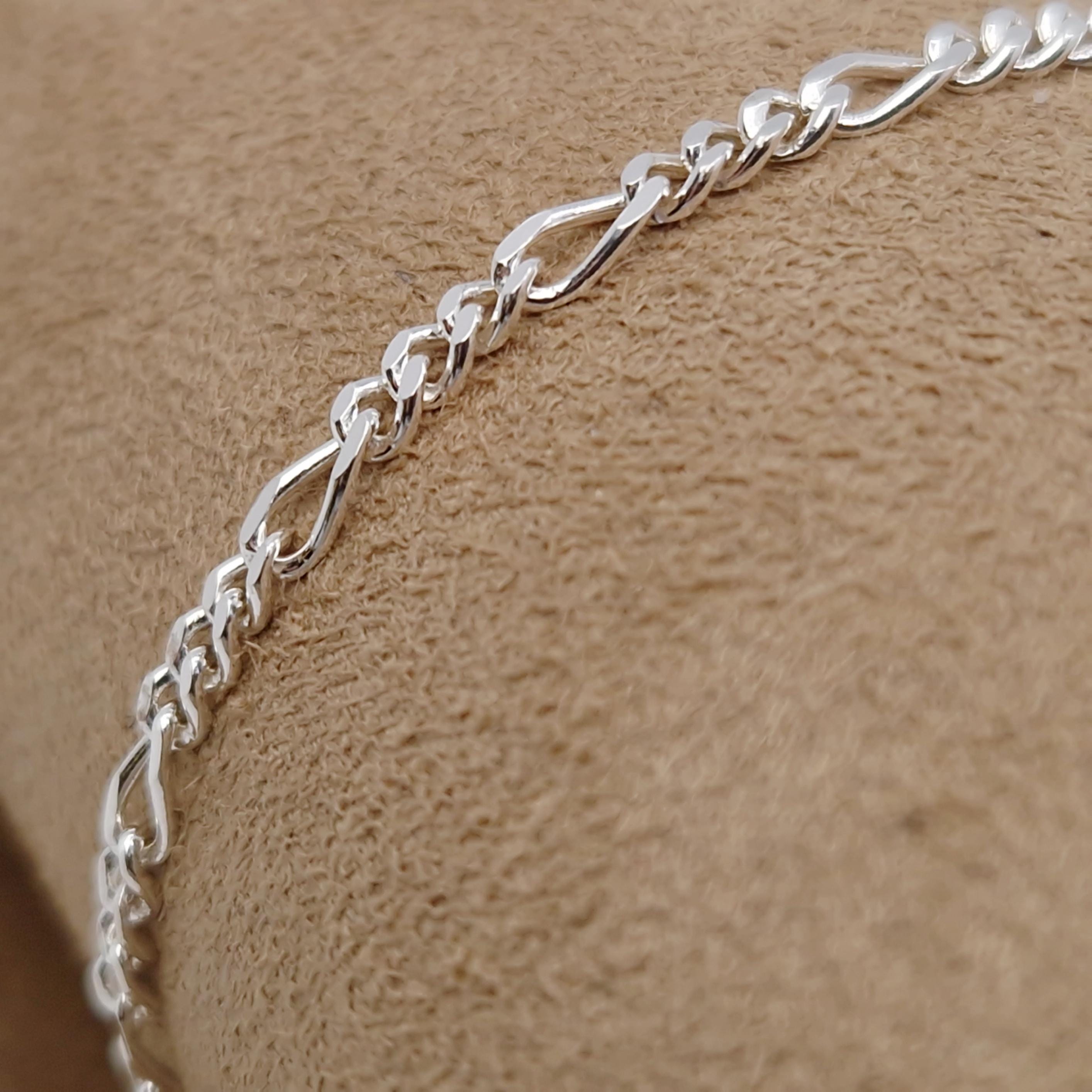 Bracciale A Maglia Figaro In Argento Sterling 925 Bianco Spessore 3,40 - Foto 14