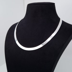 Slangenketting plat breed 925 zilveren visgraat collier 5,5 mm afbeelding 4