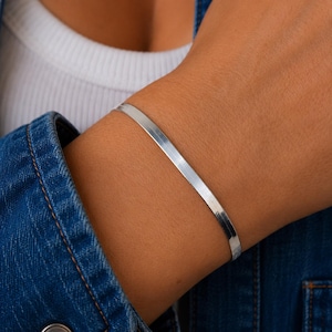 Bracelet serpent plat, argent 925, large, brillant