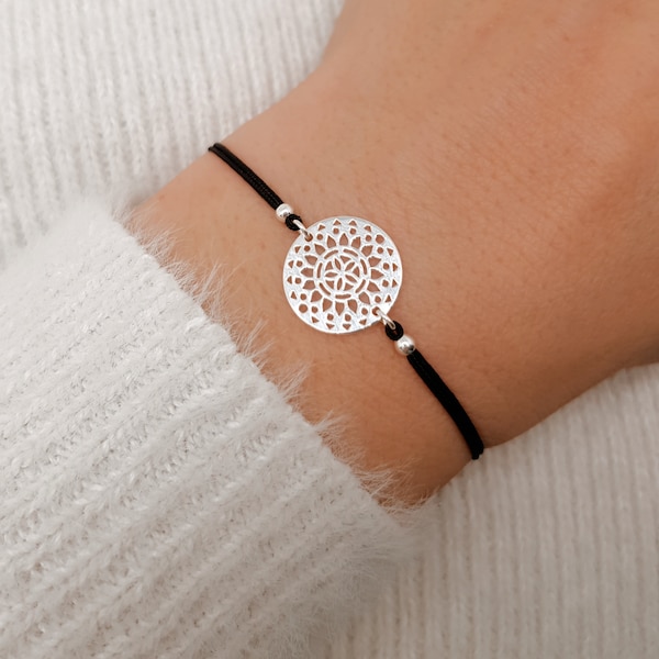 Armband Lebensblume 925 Silber Mandala Ornament Makramee