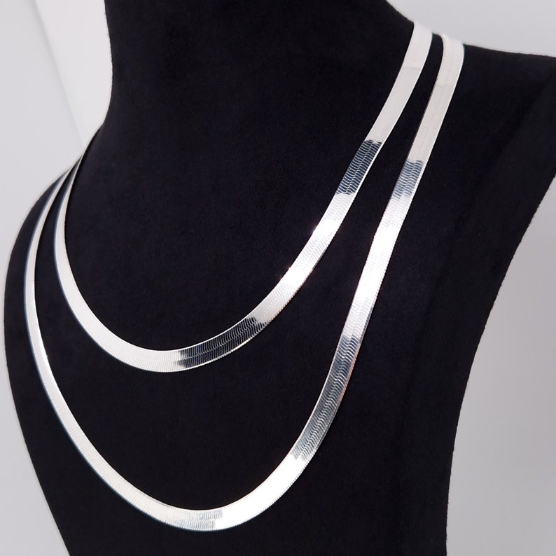 Slangenketting plat breed 925 zilveren visgraat collier 5,5 mm afbeelding 2