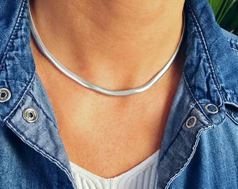 Short Snake Chain, Wide, 925 Silver Herringbone - Etsy