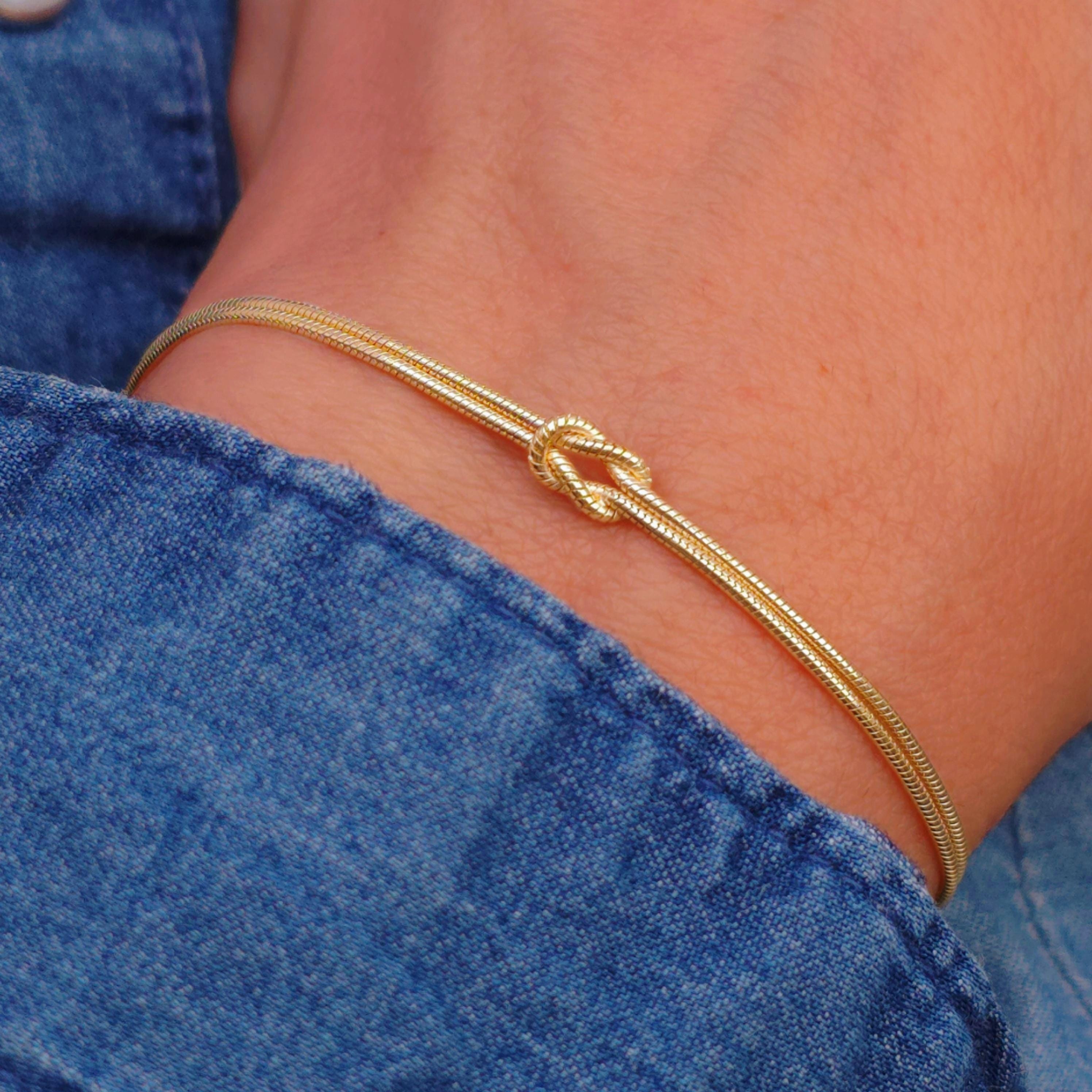 Gold Knot Bracelet, 18K Gold, Infinity Eight-knot Snake Bracelet