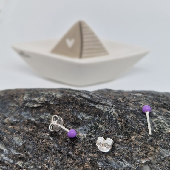 Boucles D'oreilles Clous En Argent 925 Plaqué Or 14k Avec Perles De Culture Violettes - Neuf