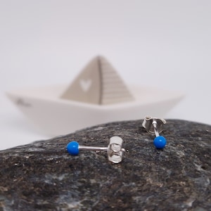 Stud earrings enamel pearl 925 silver light blue round earrings 3.5 mm