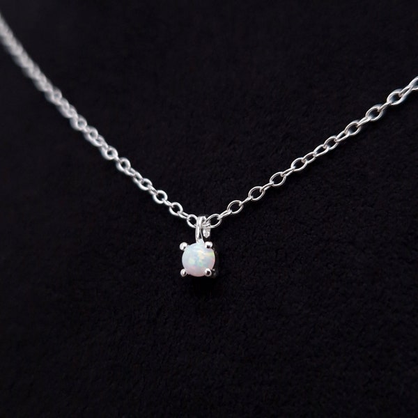Halskette zarter Opal Tautropfen 925 Silber sehr fein 3 mm