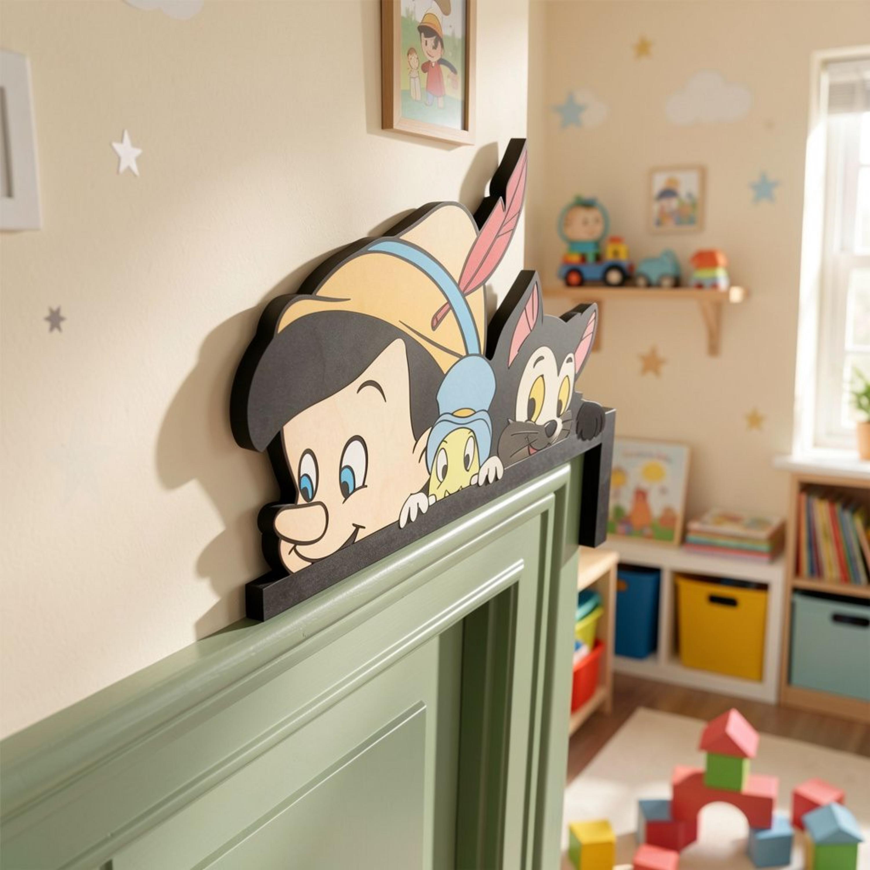 Pinocchio Sign Disney Pinocchio Wood Door Corner Sign, Pinocchio Jiminy Cricket Figaro ...