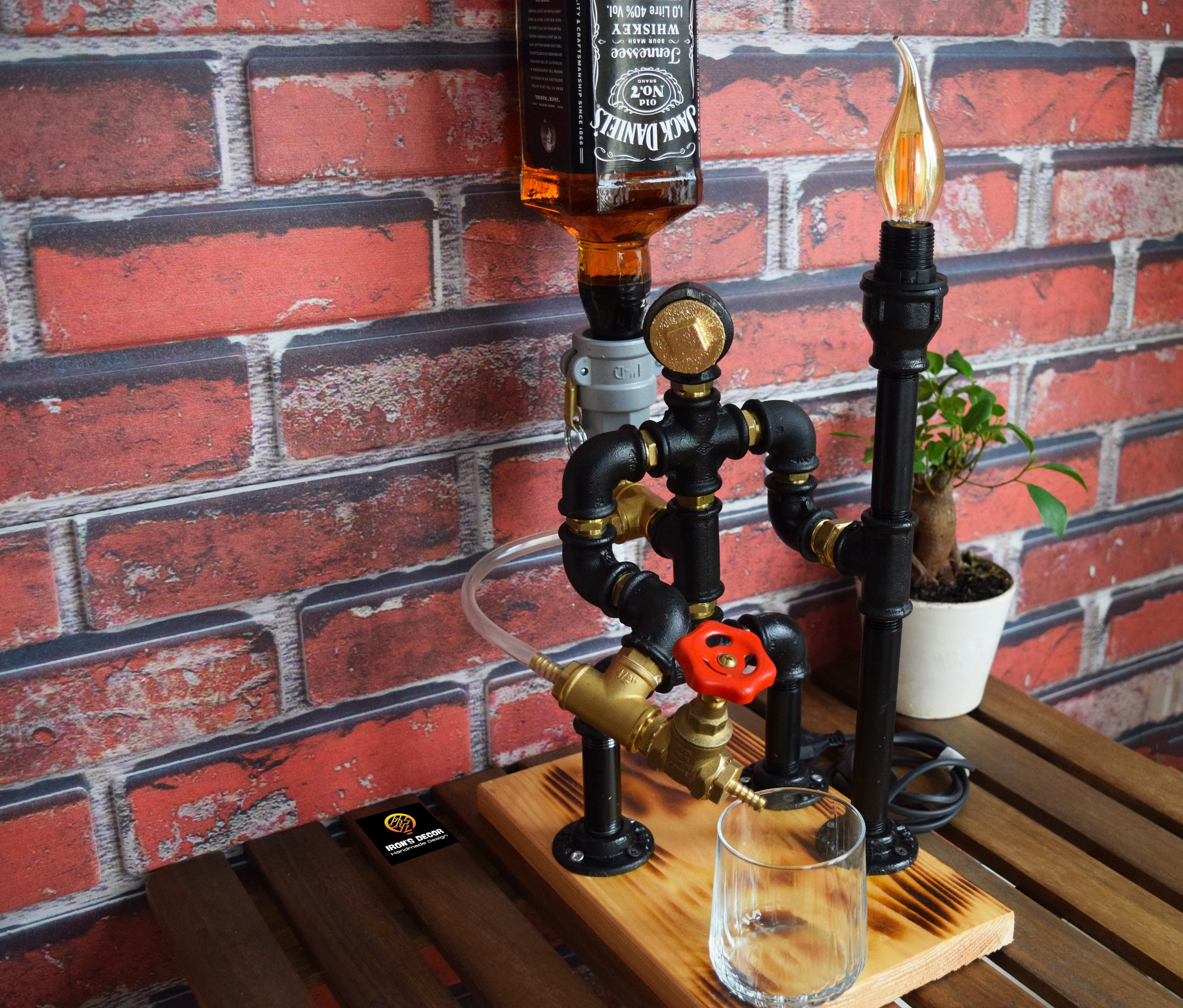 Steampunk Fireman Pipe Robot Lamp, Whiskey Gift, Whiskey Dispenser ...