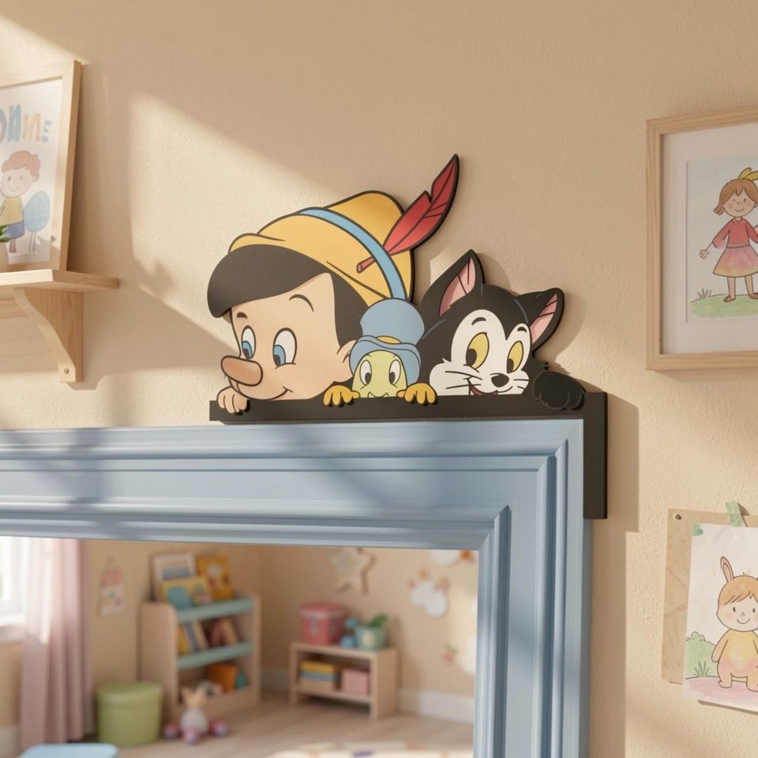 Pinocchio Sign Disney Pinocchio Wood Door Corner Sign, Pinocchio Jiminy Cricket Figaro ...