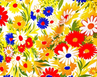 60s Brightly Colored Daisies-Cotton Pique-35 in