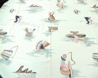 Vintage Abstract Barkcloth Fabric: 1940s-50s Mid-Century Design