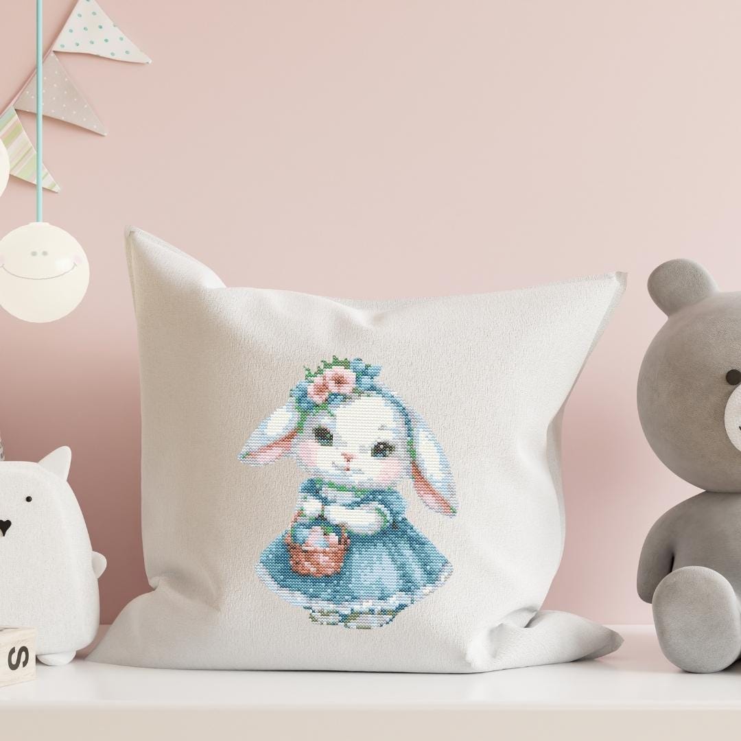 Spring Bunny Cross Stitch PDF Pattern Easter Embroidery Rabbit Handmade ...